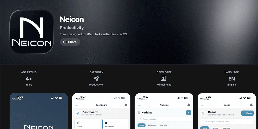 Neicon - app website screenshot