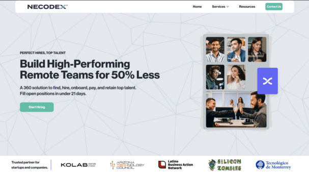 Necodex Landing Page website screenshot